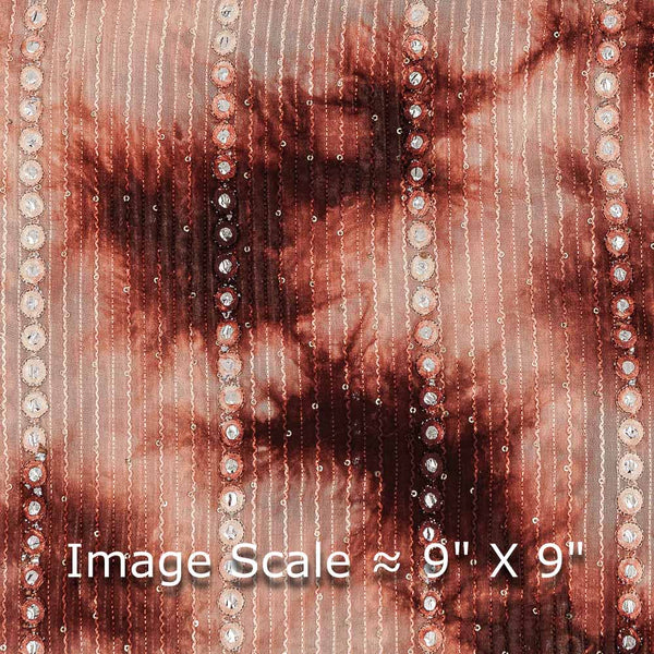 Georgette Off White & Plum Colour Tie & Dye with Artificial Mirror Embroidered 43 Inches Width Fabric. freeshipping - SourceItRight