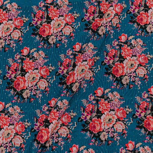 Buy Chinon Chiffon Deep Blue Colour Tikki & Thread Embroidered Fabric Online 3021A