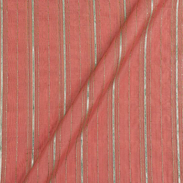 Buy Chanderi Feel Sugar Coral Colour Gota Patti & Thread Embroidered Fabric Online 3118D