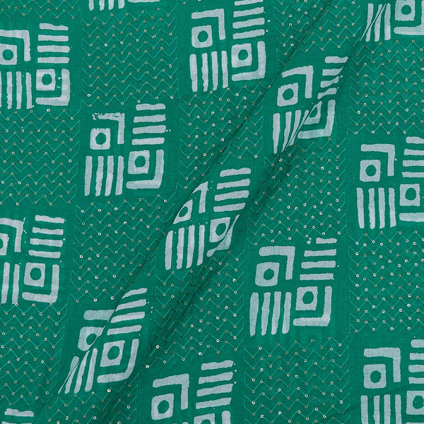 Cotton Mul Type Rama Green Colour Batik Thread and Sequence Embroidered 36 Inches Width Fabric freeshipping - SourceItRight