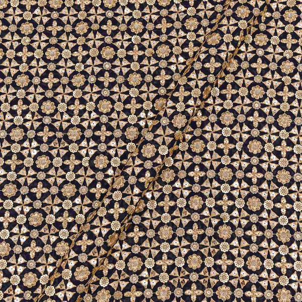 Georgette Midnight Blue Colour Artificial Mirror and Gold sequince Embroidered Fabric freeshipping - SourceItRight