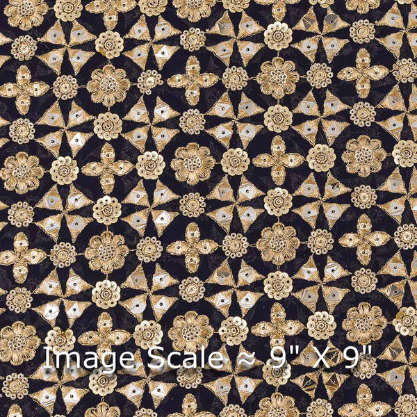 Georgette Midnight Blue Colour Artificial Mirror and Gold sequince Embroidered Fabric freeshipping - SourceItRight