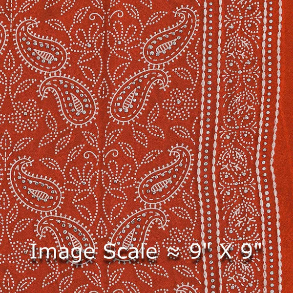 Buy Georgette Brick Colour Paisley Jaal Rubber Print Poly Fabric 3307W Online