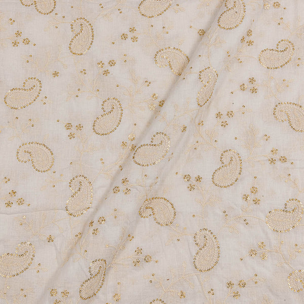 Buy Cotton White Colour Tikki & Thread Embroidered Fabric Online 3311C