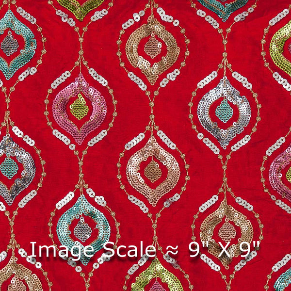 Buy Upada Silk Feel Red Colour Multi Tikki Embroidered Fabric Online 3314