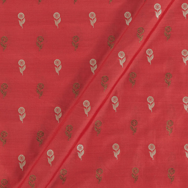 Katan Silk Feel Hot Coral Colour Gold & Silver Zari Floral Butta Brocade Fabric freeshipping - SourceItRight