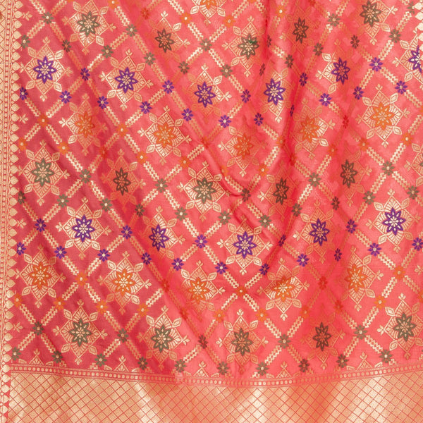 Carrot Pink Colour Gold Floral Print Katan Silk Type Banarasi Dupatta freeshipping - SourceItRight