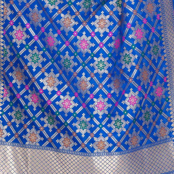 Royal Blue Colour Gold Floral Print Katan Silk Type Banarasi Dupatta freeshipping - SourceItRight