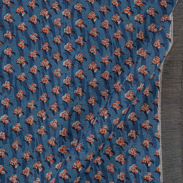 Pashmina Feel Blue Colour Floral Print Twill Cotton Fabric Online 9010G