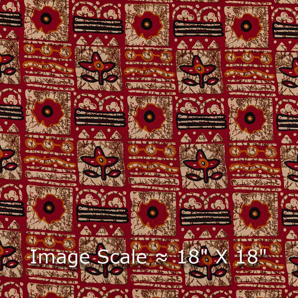 Buy Red Colour Batik Effect Ethnic Print Cotton Fabric 9023Y