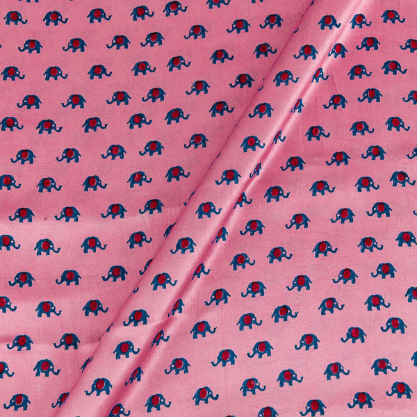 Buy Gaji Pink Colour Elephant Motif Hand Block Print Fabric 9354AR Online