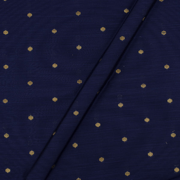 Spun Dupion Navy Blue X Black Cross Tone Golden Butta Fabric online 9363O
