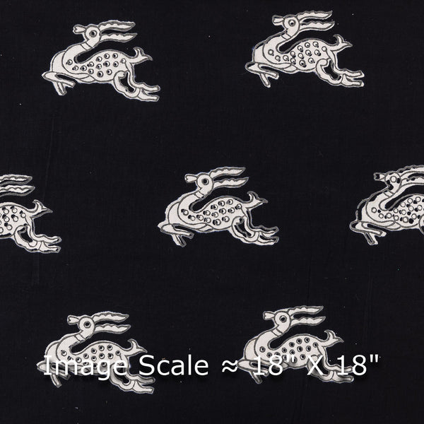 Cotton Black Colour Deer Motif Print Fabric Online 9378BD