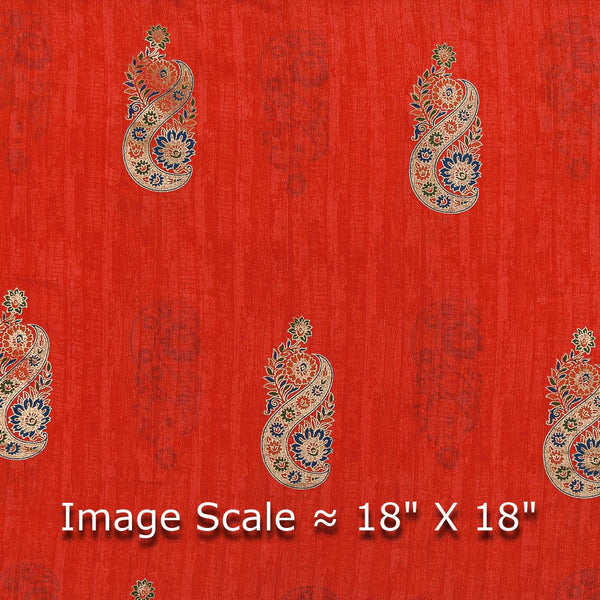 Buy Chinon Silk Feel Coral Colour Gold Ethnic Butta Foil Printed Fabric Online 9419E