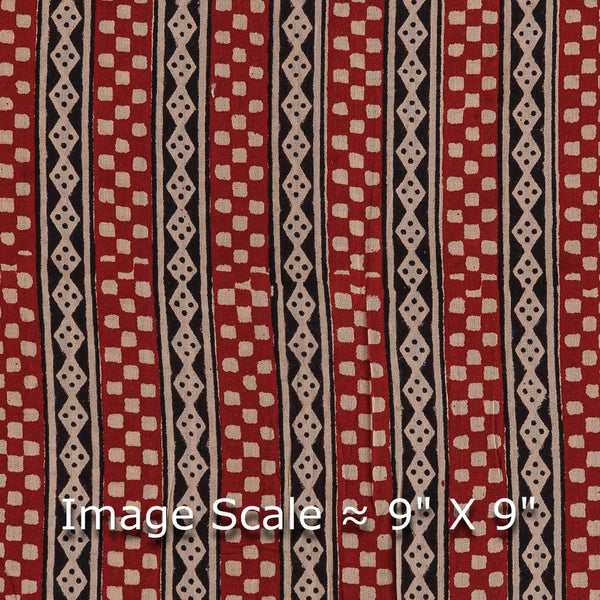 Cotton Authentic Bagru Brick Red Colour All Over Border Block Print Fabric 9421EN Online