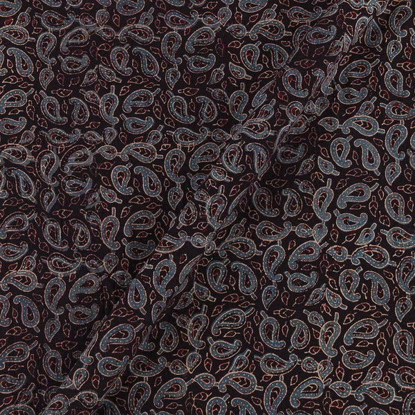 Ajrakh Cotton Carbon Colour Natural Dye Paisley Print Fabric Online 9446AKI