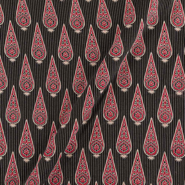Buy Cotton Black Colour Leaves Print Kantha Doriya Fabric 9625AW Online