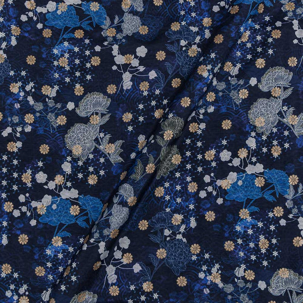 Buy Silk Feel Indigo Colour Floral Jacquard Viscose Fabric Online 9682K