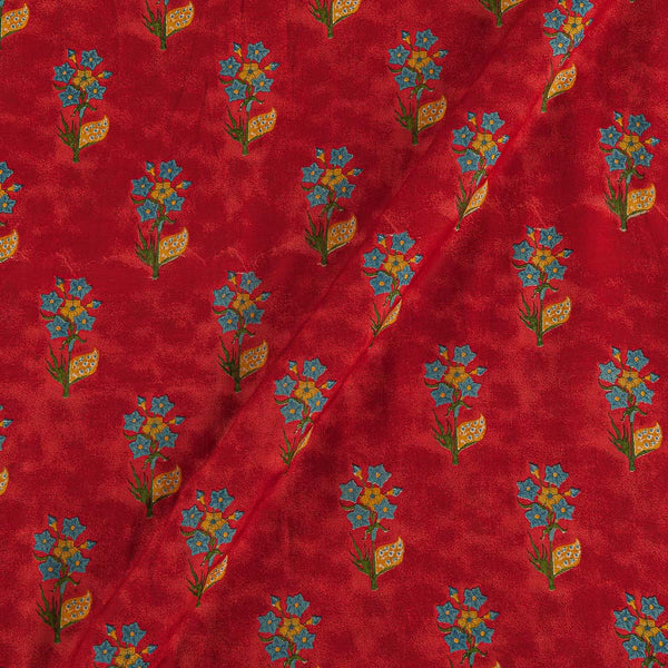 Assam Silk Feel Crimson Red Colour Floral Block Print Viscose Fabric 9695AM