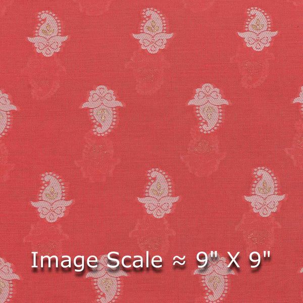 Buy Chanderi Cotton Coral Colour Paisley Pattern Jacquard Fabric Online 9715D