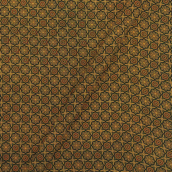 Ajrakh Cotton Dark Green Colour Natural Dye Geometric Print Fabric freeshipping - SourceItRight