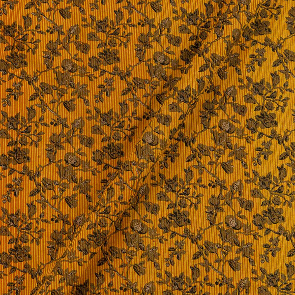 Premium Gold Foil Floral Jaal Print with Stripes on Yellow and Orange Colour South Cotton Fabric Online 9728Y4