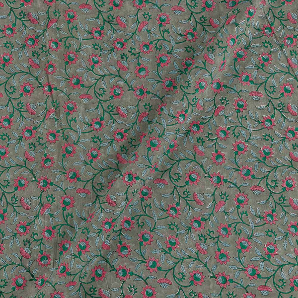 Mul Type Cotton Dove Grey Colour Floral Jaal Block Print Fabric 9761OP Online