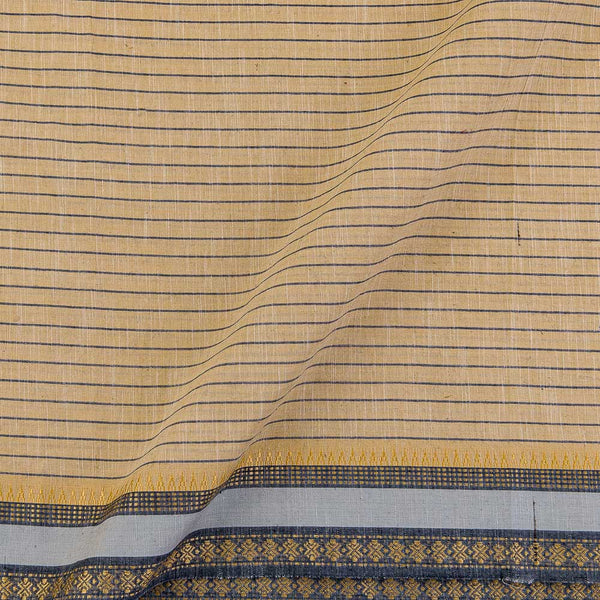 Slub Cotton Beige Colour Stripes with Mangalgiri Inspired Ethnic Two Side Jacquard Border Fabric Online 9767DC4