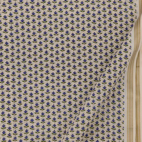 Cotton Beige Colour Small Floral with One Side Gold Border Fabric Online 9827BC2