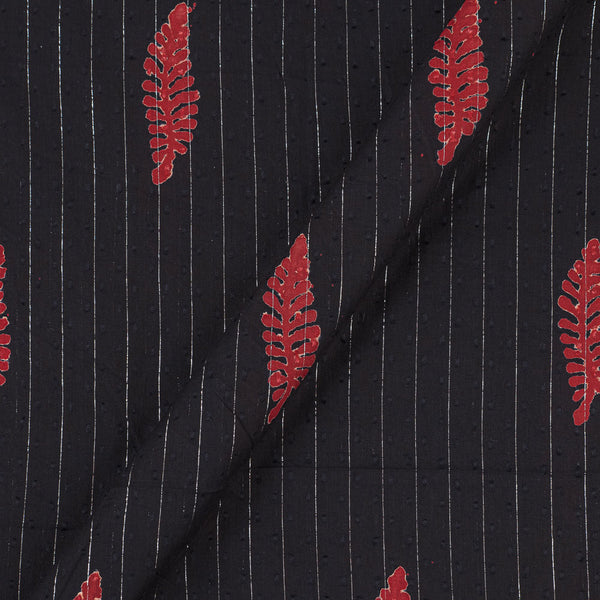 Cotton Black Colour Leaves Block Print with Silver Lurex Dobby Fabric Online 9852N