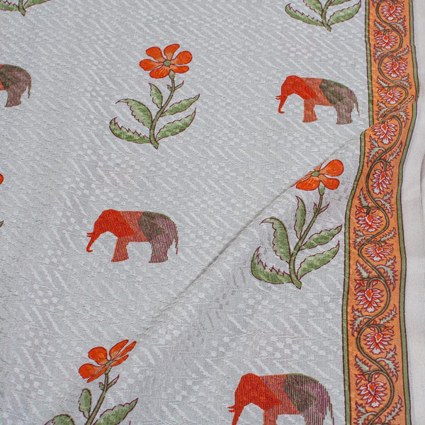 Dobby Cotton Grey Colour Quirky Print With One Side Border Fabric freeshipping - SourceItRight