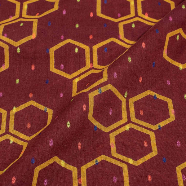 Maroon Colour Geometric Print Dobby Cotton Fabric freeshipping - SourceItRight