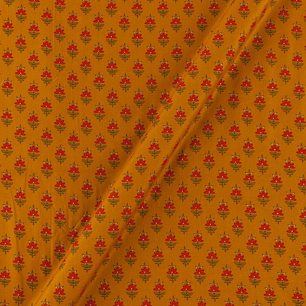 Mustard Colour Floral Block Gold Print On Premium Cotton Satin Fabric Online 9913K