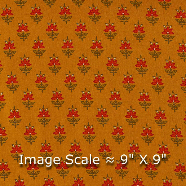 Mustard Colour Floral Block Gold Print On Premium Cotton Satin Fabric Online 9913K