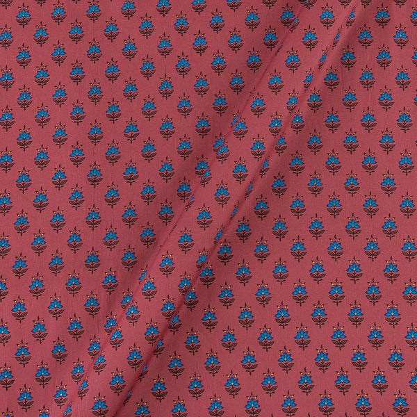 Carrot Pink Colour Floral Block Gold Print On Premium Cotton Satin Fabric Online 9913M