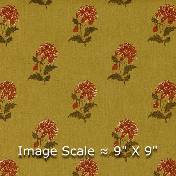 Acid Lime Colour Floral Block Gold Print On Premium Cotton Satin Fabric Online 9913O