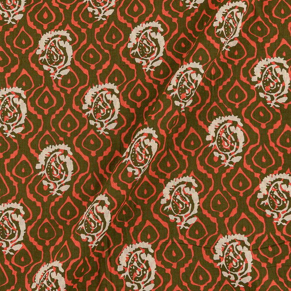 Buy Cotton Olive Green Coral Colour Paisley Print Fabric Online 9973AT