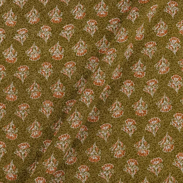Buy Cotton Moss Green Colour Floral Print Fabric 9992AF Online