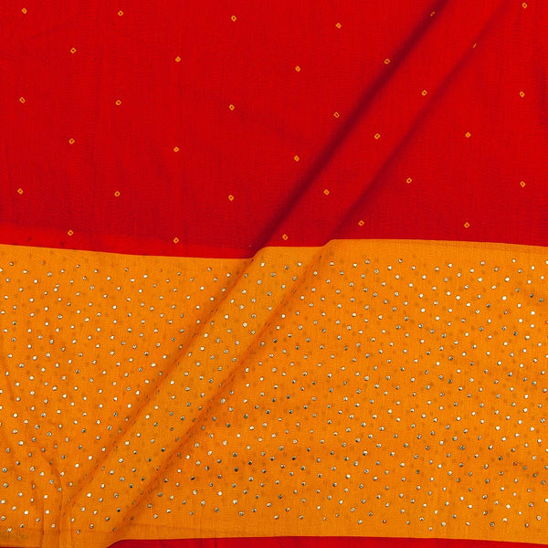 Buy Viscose Muslin Silk Feel Orange Red Colour Badla Work Daman Border Fabric Online 9997D