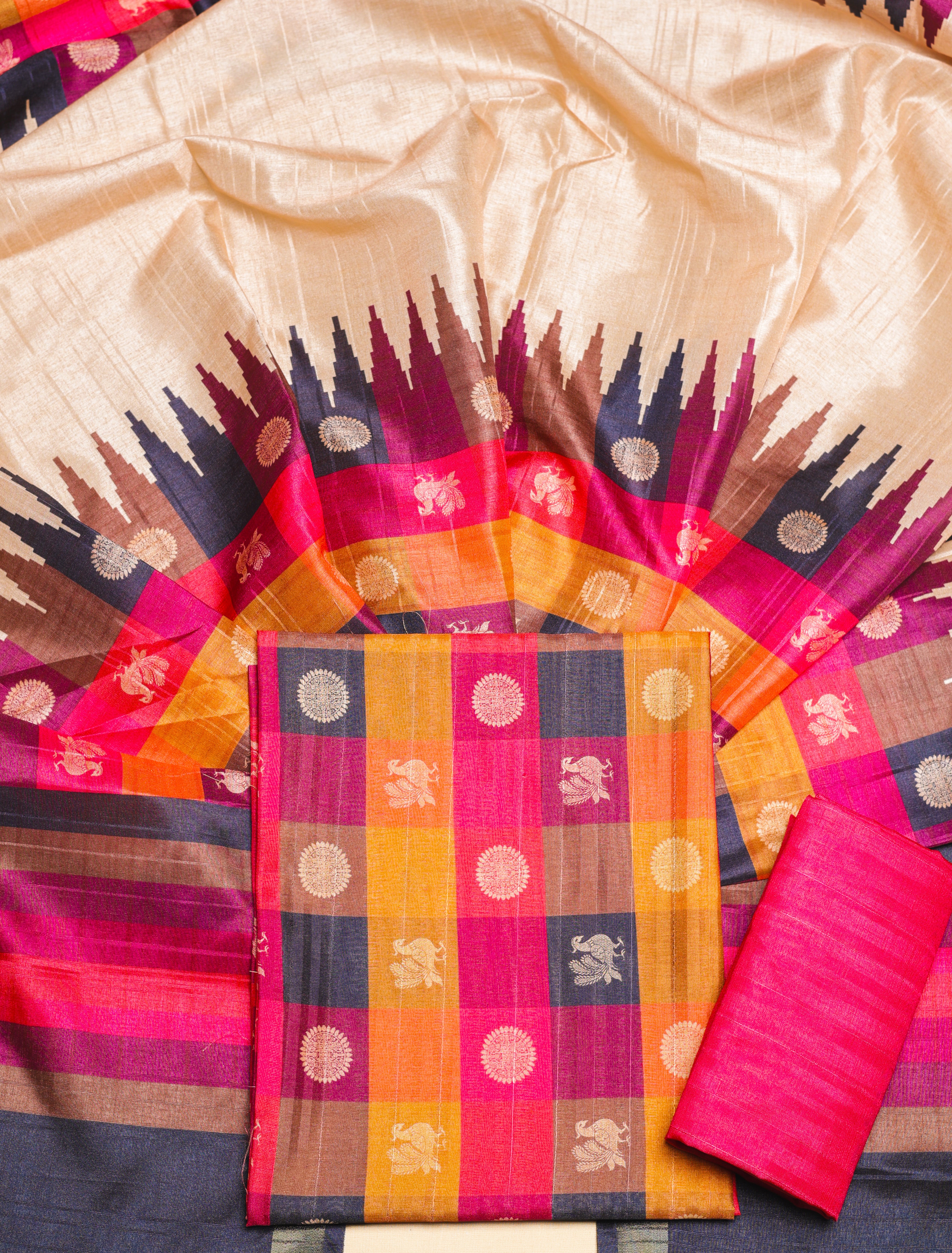 SEMI TUSSAR MADRAS CHECKS SUIT SET