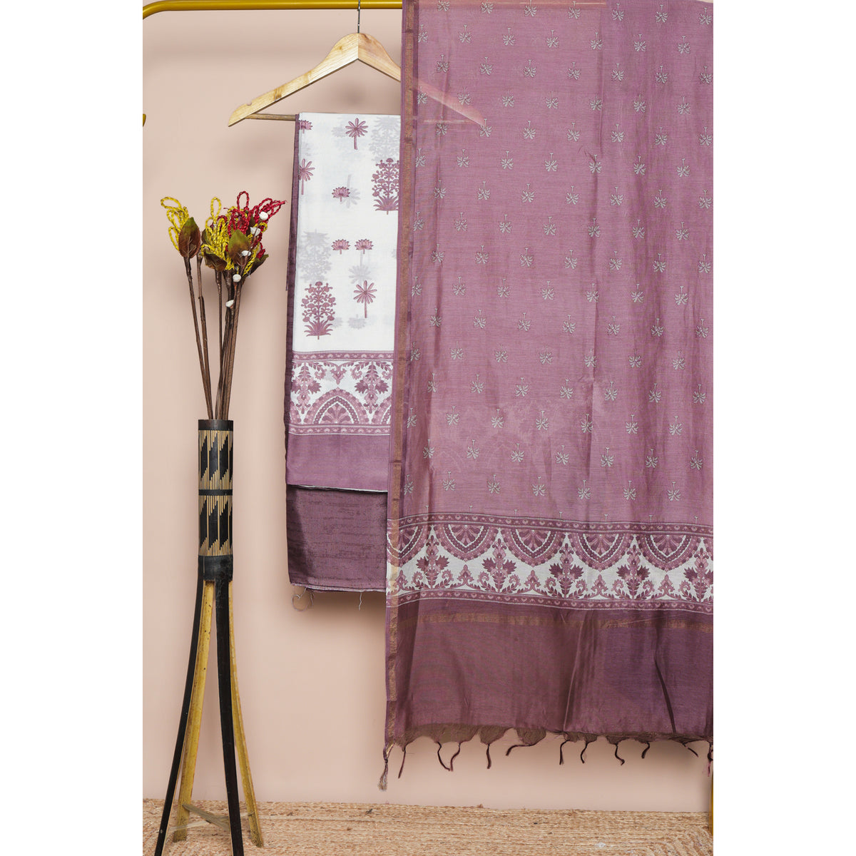 PURE MUL CHANDERI PRINTED SUIT SET