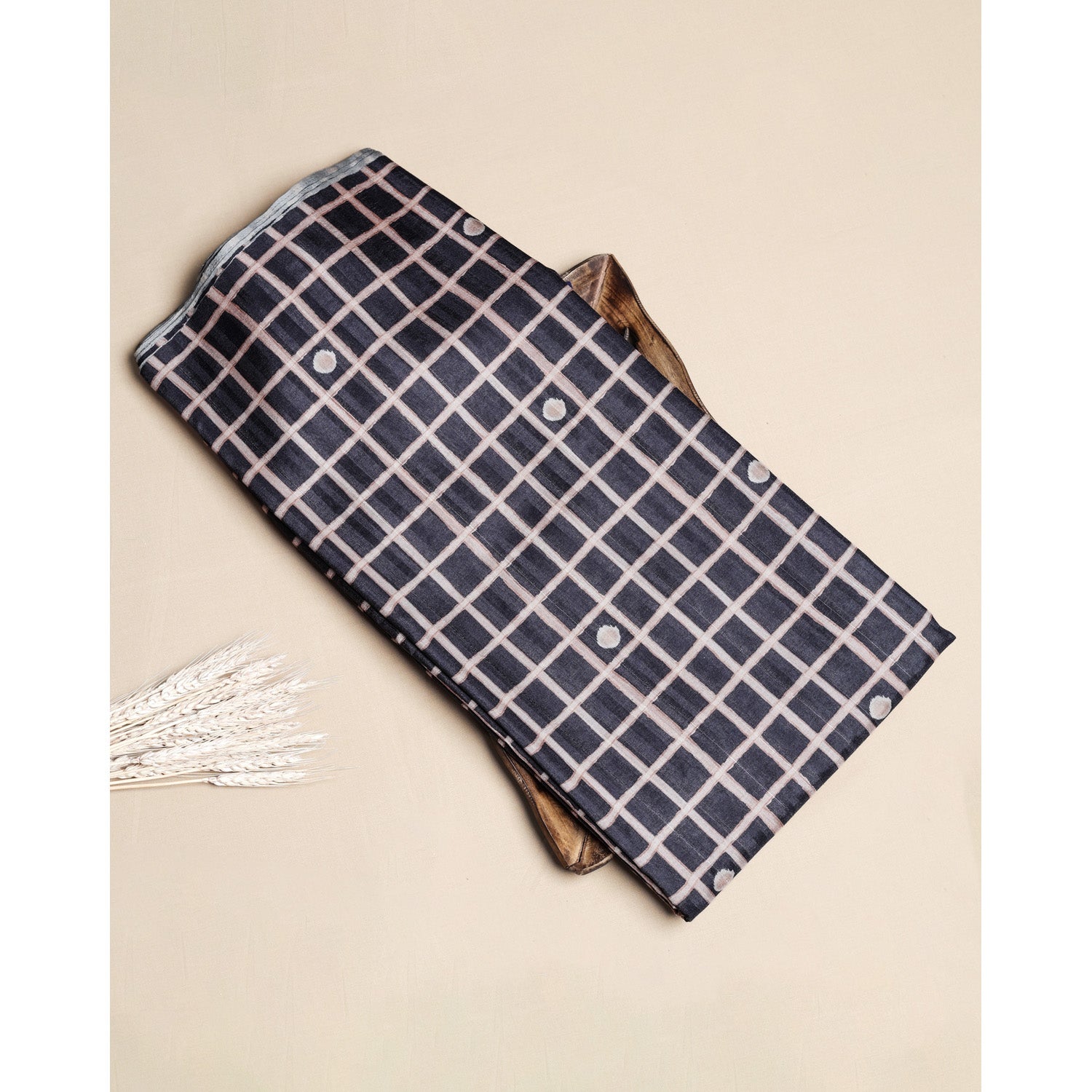 SEMI TUSSAR SILK SLUB MADRAS CHECKS KATTAM FABRIC