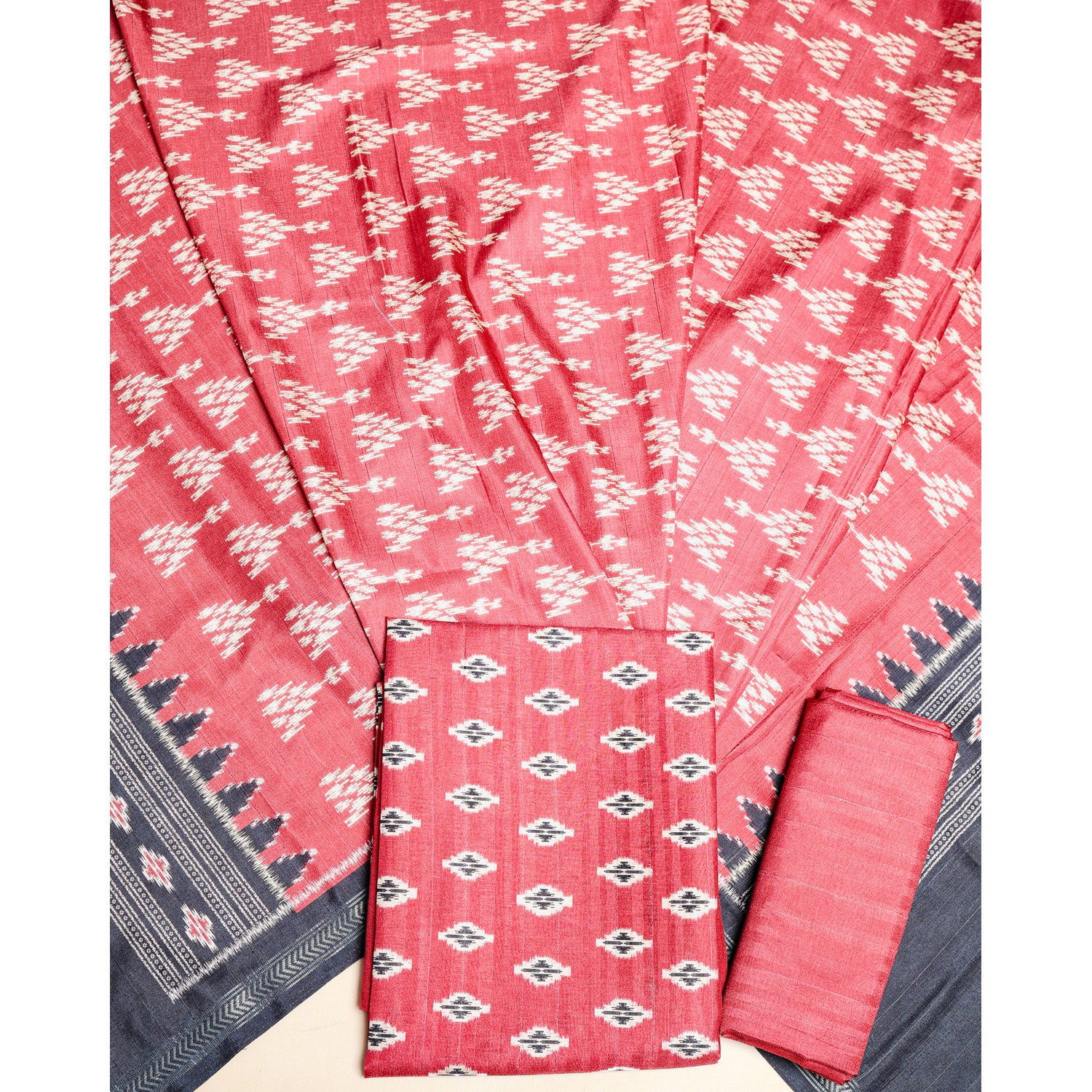 SEMI TUSSAR PRINTED IKAT SUIT SET