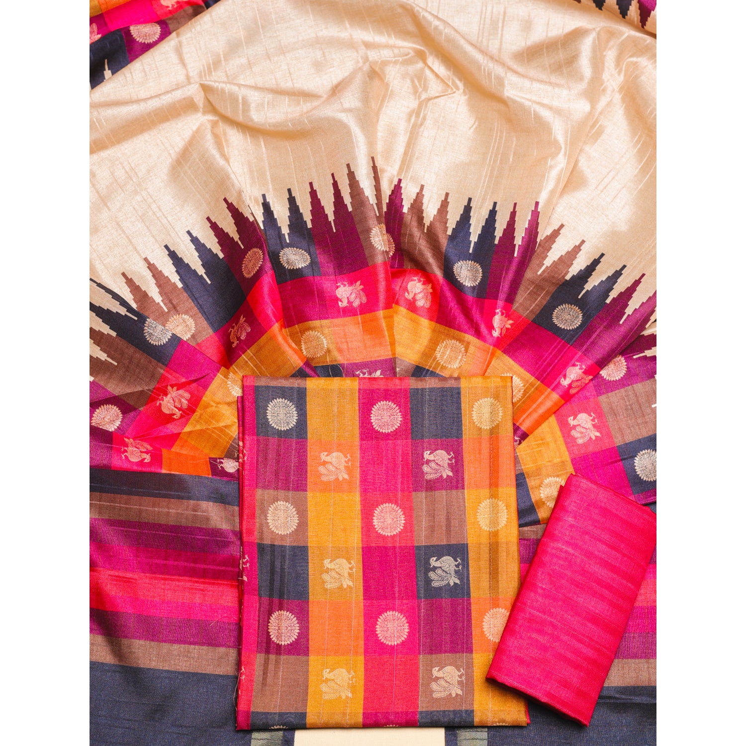 SEMI TUSSAR MADRAS CHECKS SUIT SET