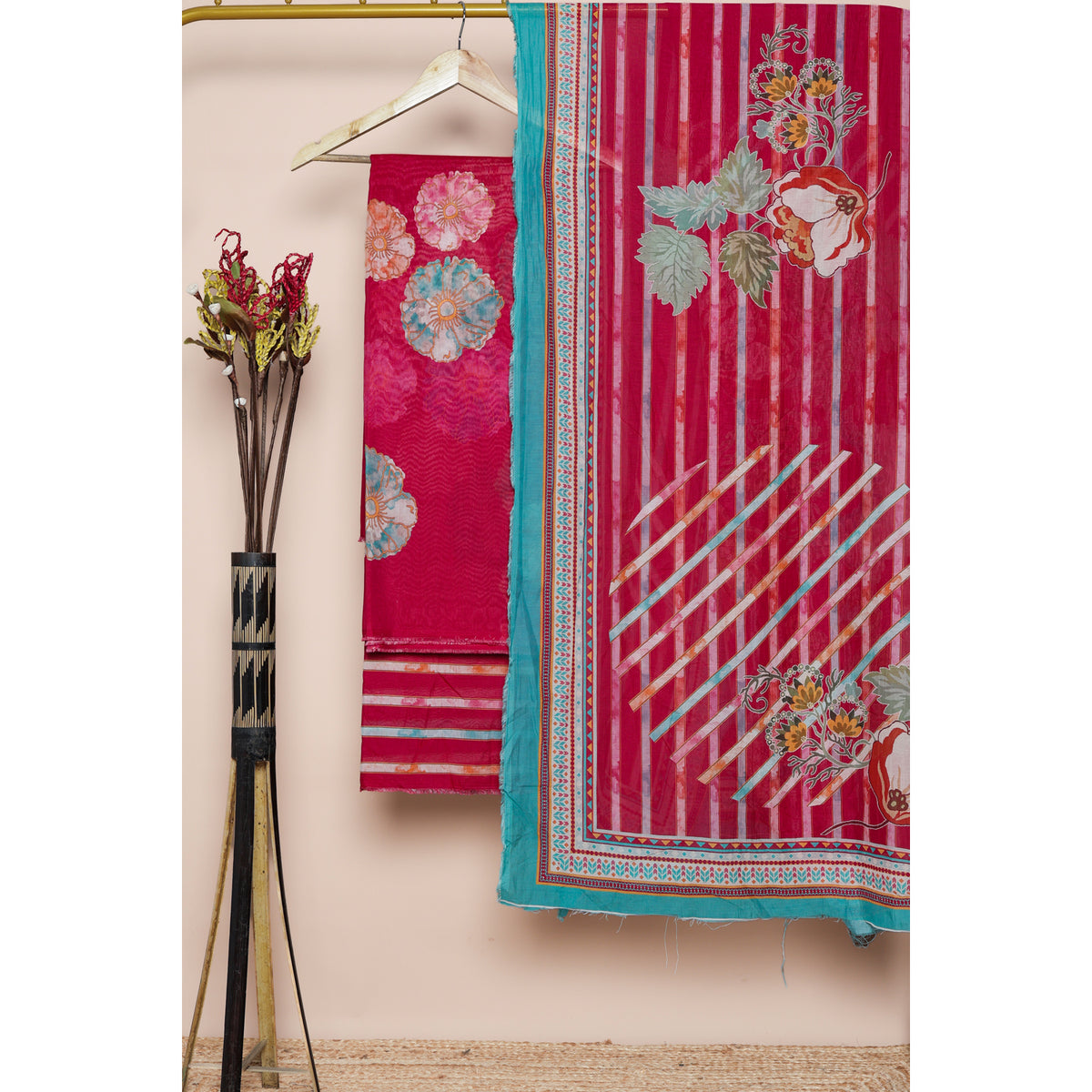 MUL CHANDERI PRINTED SUIT SET
