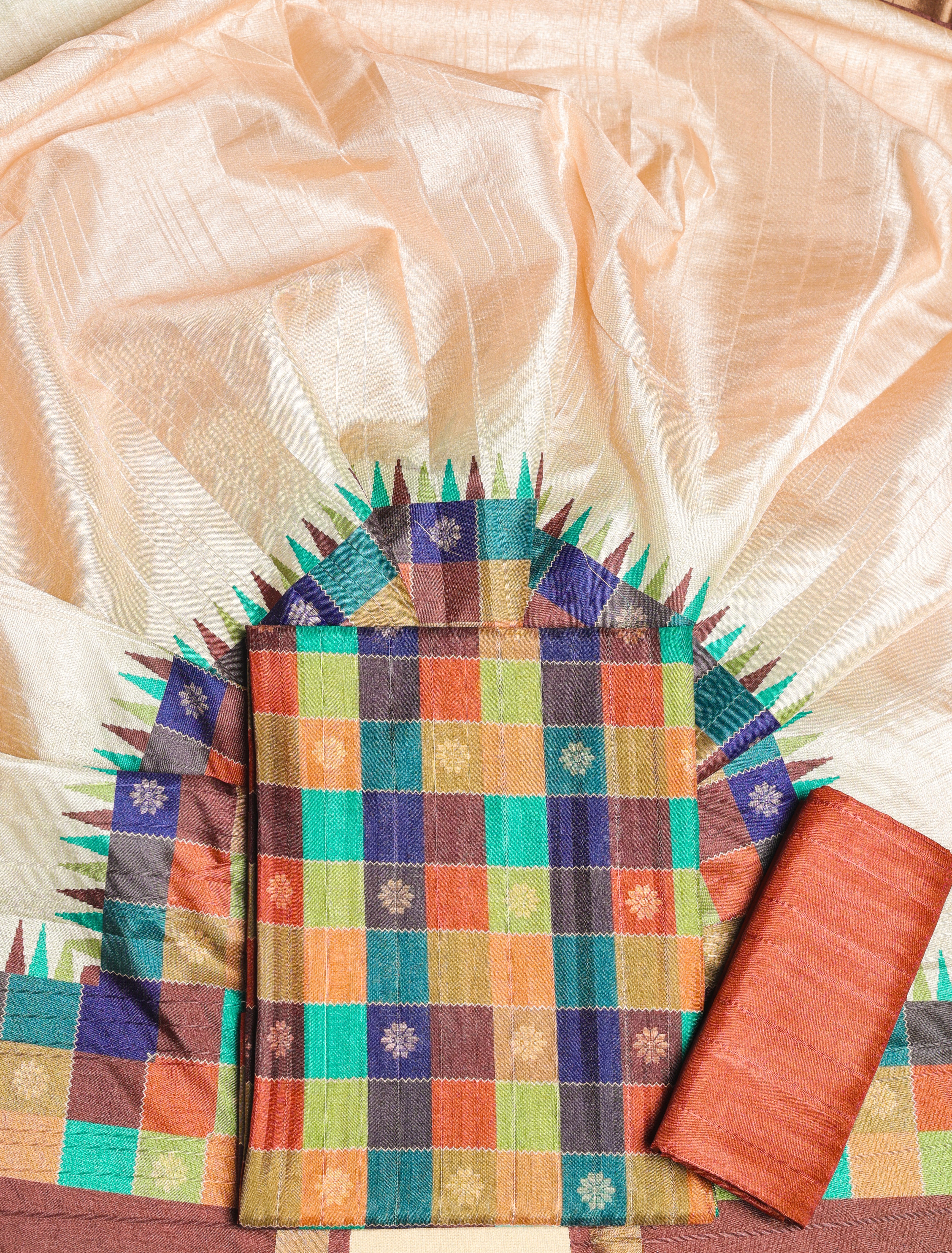 SEMI TUSSAR MADRAS CHECKS SUIT SET