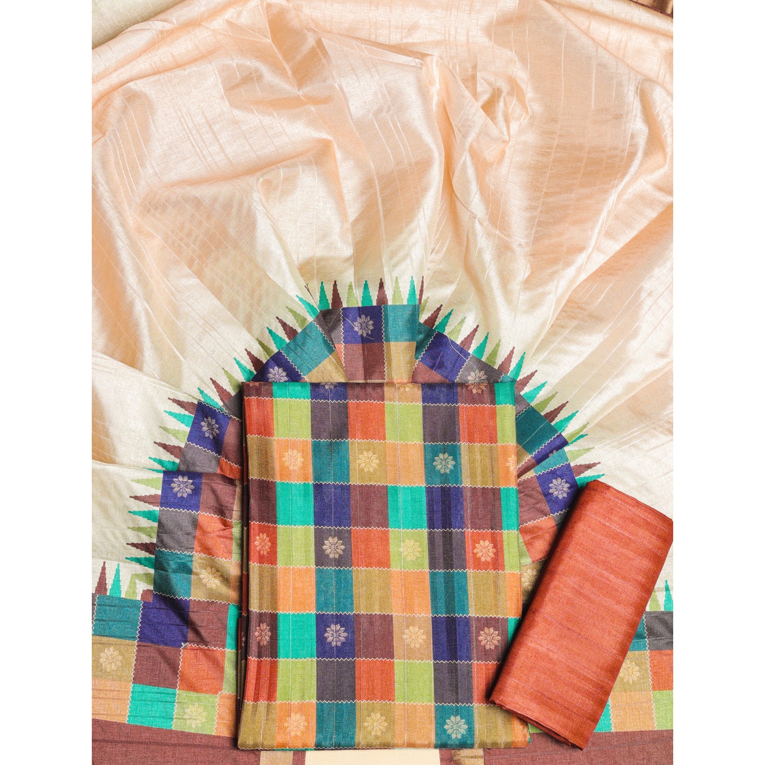 SEMI TUSSAR MADRAS CHECKS SUIT SET