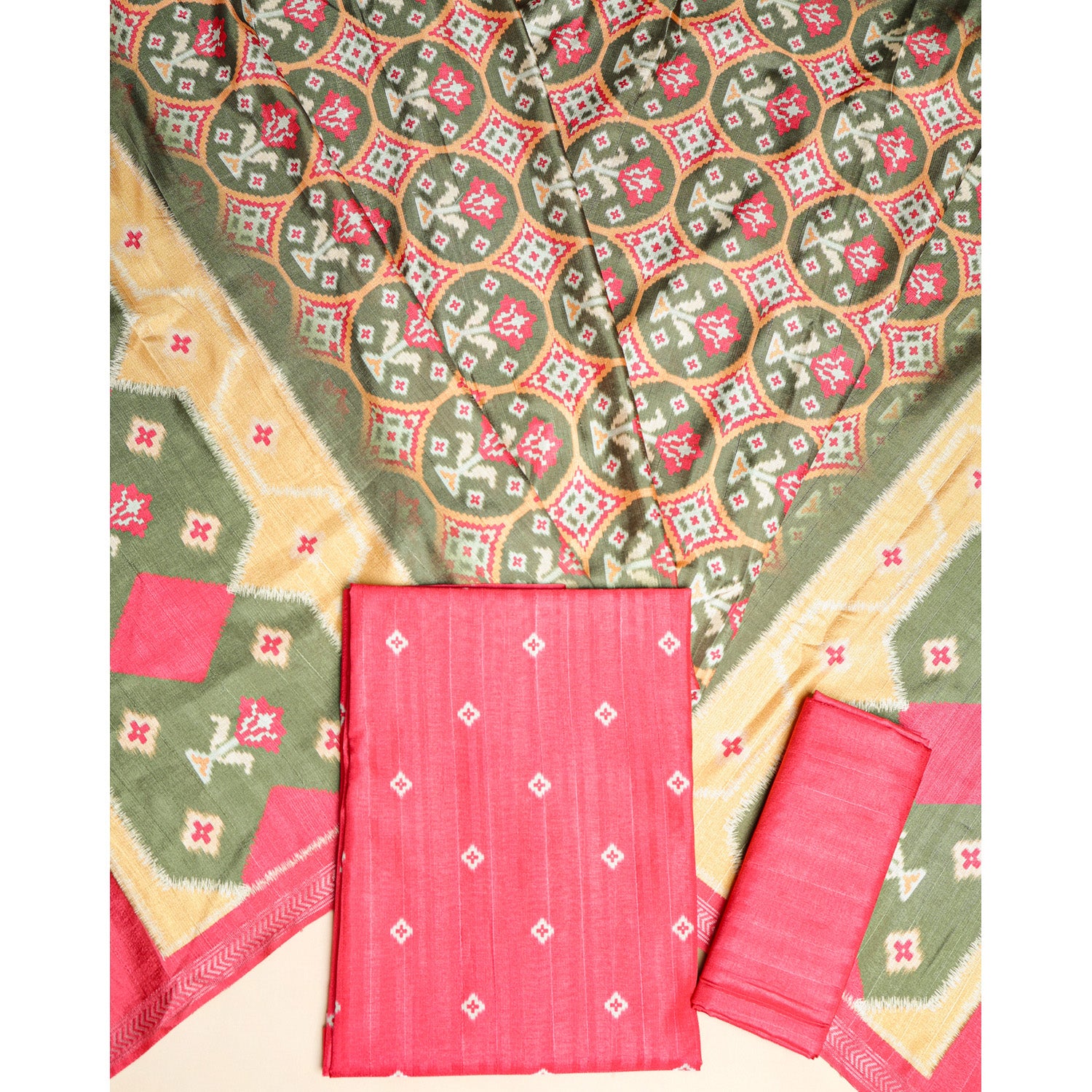 SEMI TUSSAR PRINTED IKAT SUIT SET
