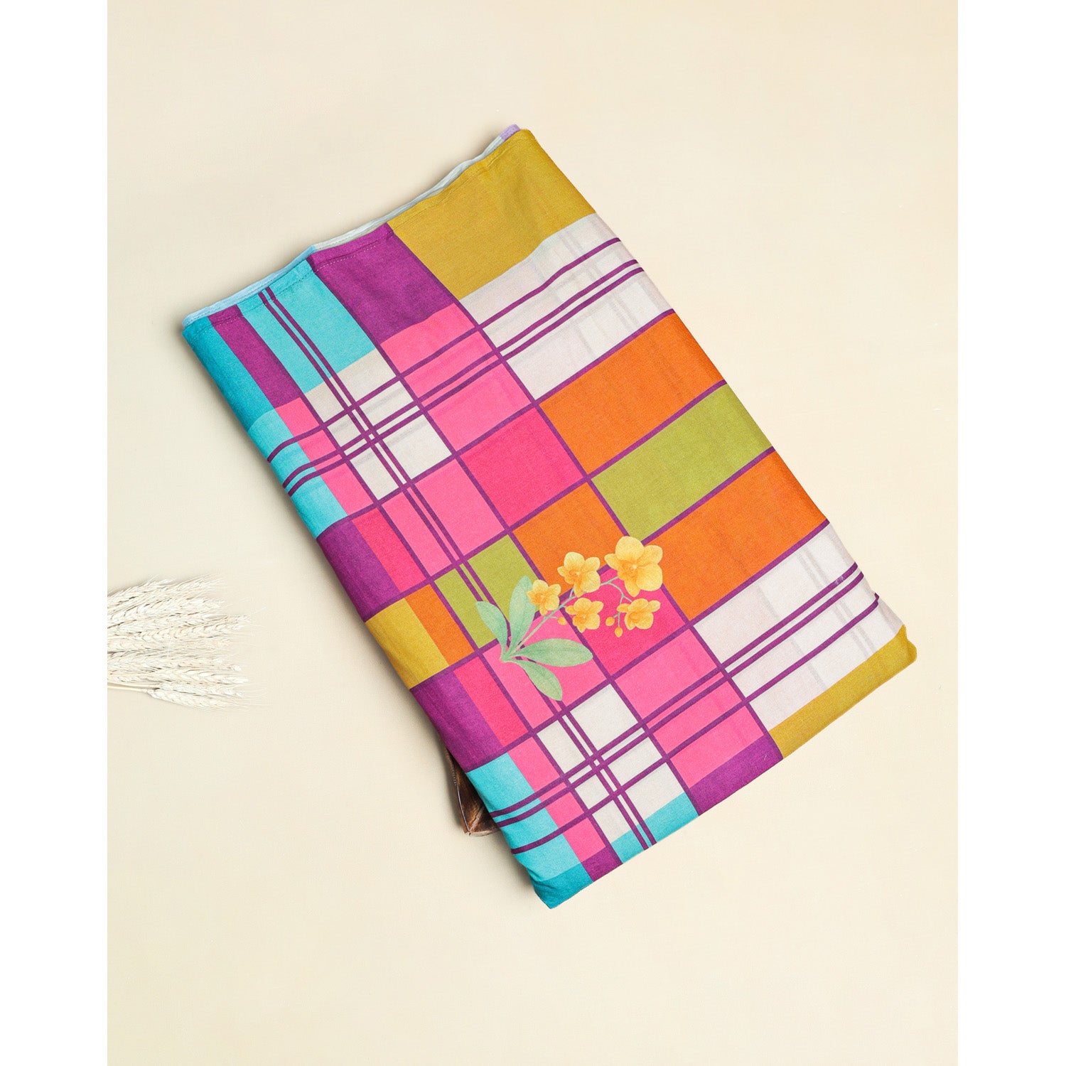 COTTON PRINTED CHECK'N'FLORAL FABRIC