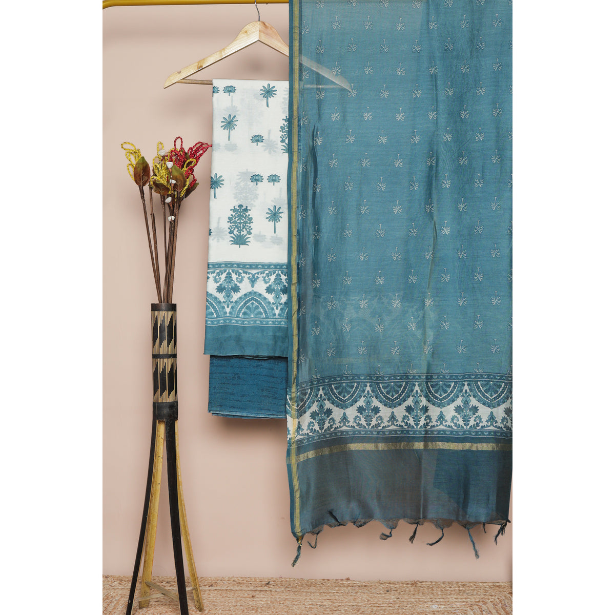 PURE MUL CHANDERI PRINTED SUIT SET